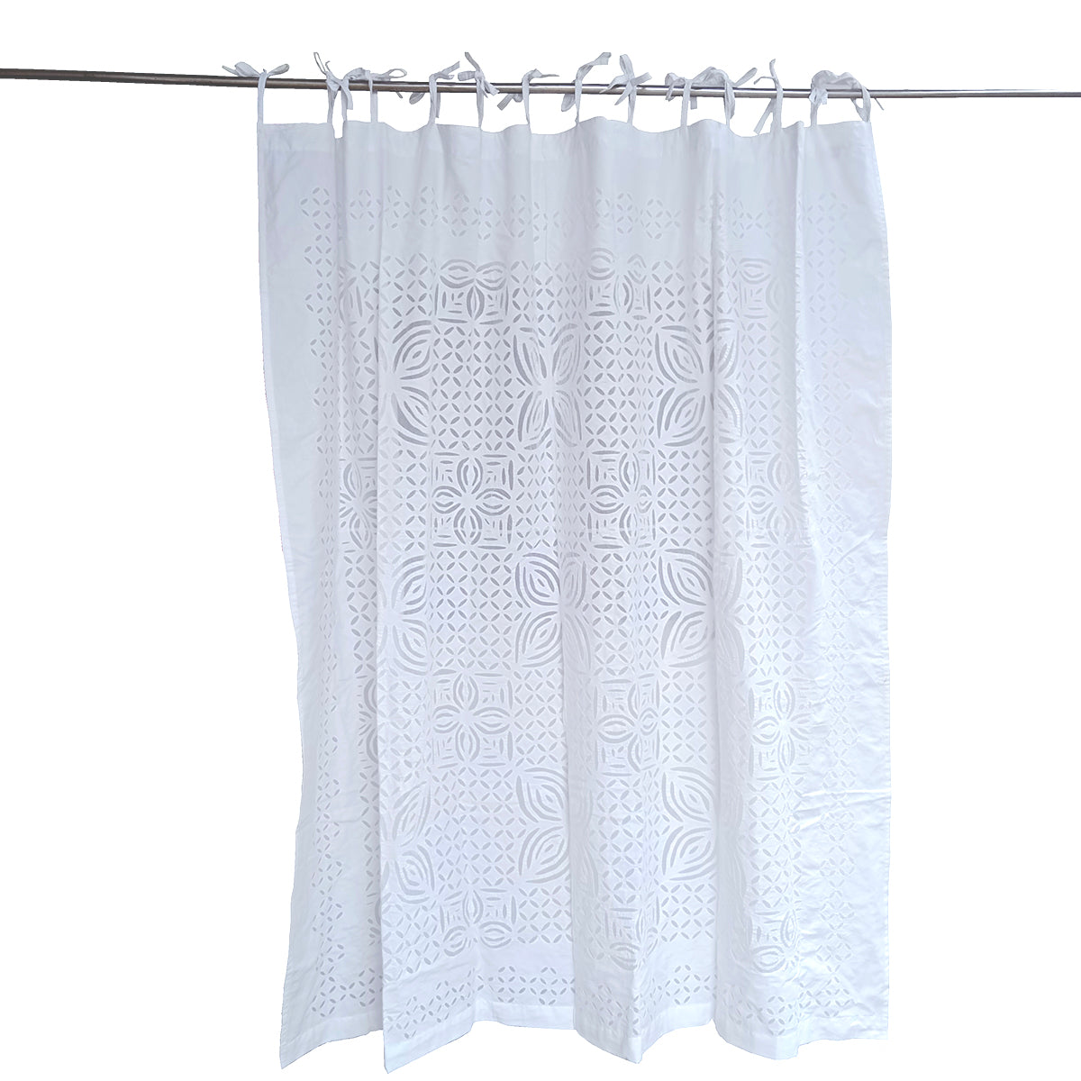 Barmer Appliqué Shower Curtain - White on White