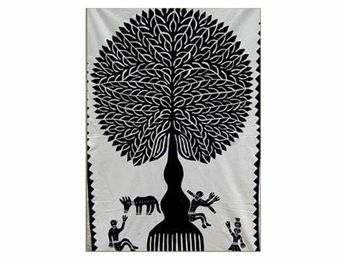 Tilonia® Wall Hanging - Tree of Life Appliqué in Black - 32" x 52"