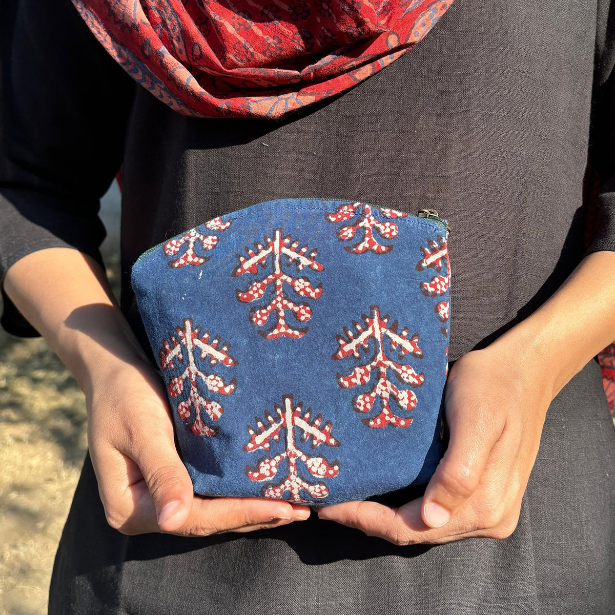 Set of Blue & Red Block Print Travel Pouches