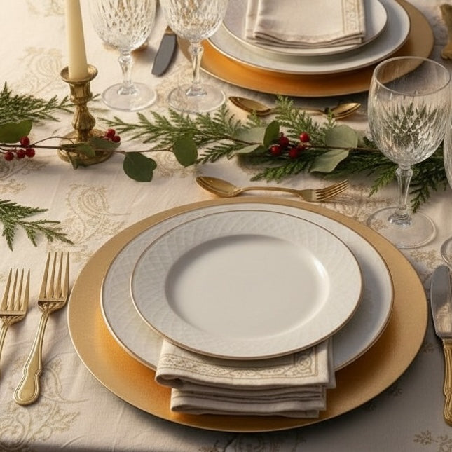 Tilonia® Table Linen &amp; Napkin Set for 6 - Fancy Paisley in Gold
