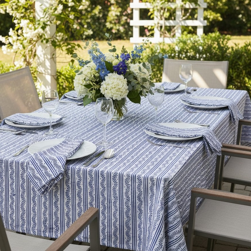 Tilonia® Table Linen & Napkin Set for 6 - Centipede Stripe in Blueberry