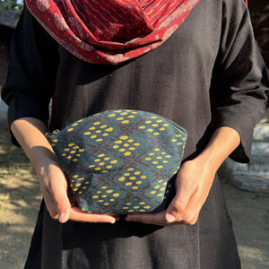 Set of Yellow & Green Block Print Travel Pouches