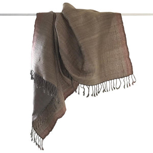 Avani Wild Silk Shawl in Frosted Slate with Copper Border