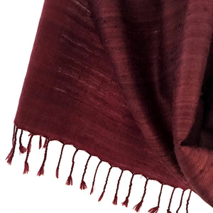 Avani Wild Silk & Wool Shawl in Maroon Red