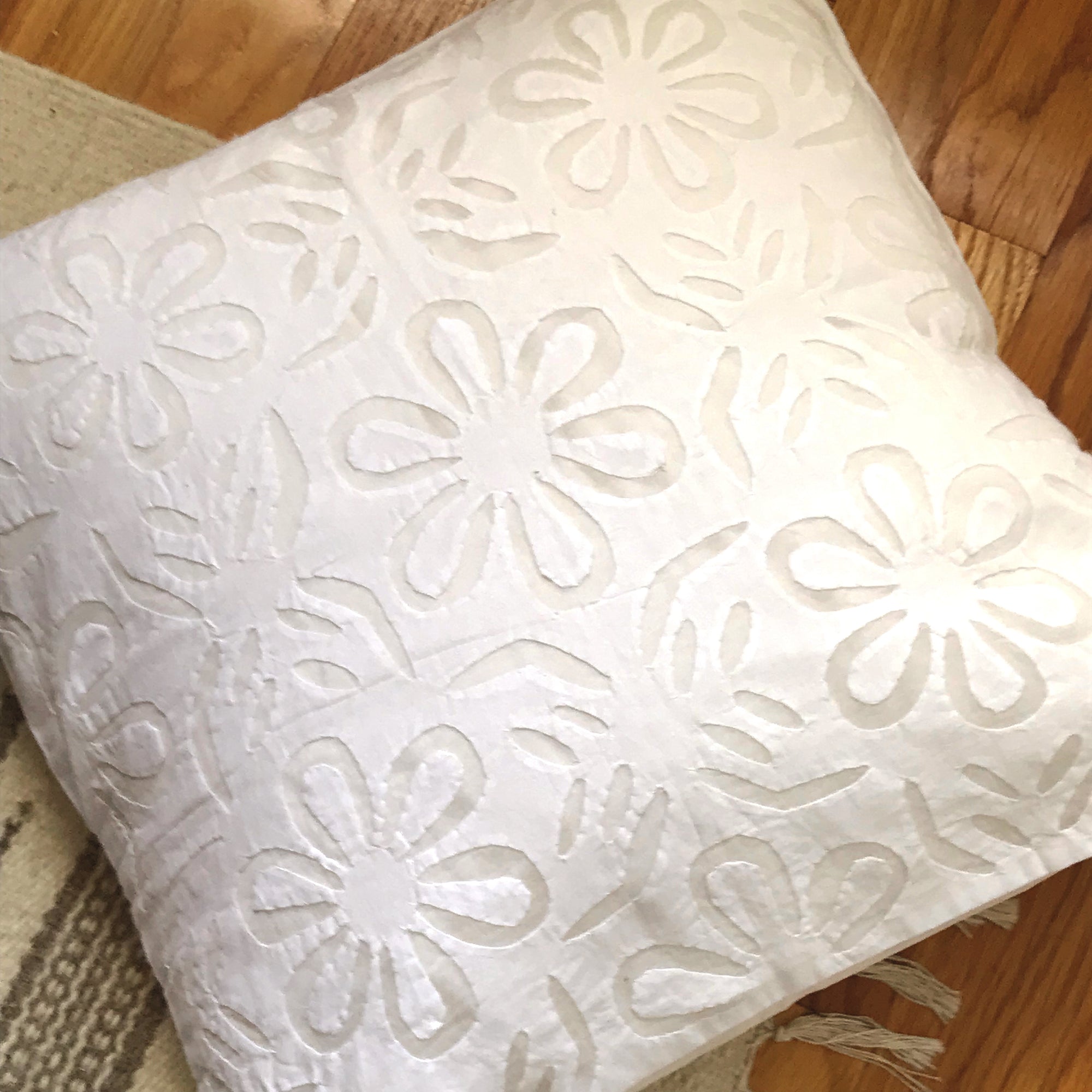 Barmer Appliqué Pillow Cover - White on White - 5 Flowers