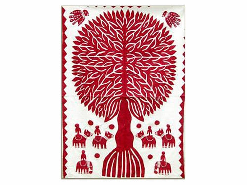 Tilonia® Wall Hanging - Tree of Life Appliqué in Red - 32&quot; x 52&quot;