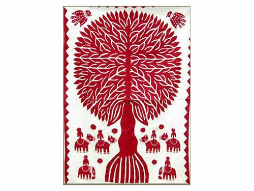 Tilonia® Wall Hanging - Tree of Life Appliqué in Red - 32" x 52"