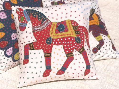Barmer Appliqué Pillow Cover - Rajasthani Horse